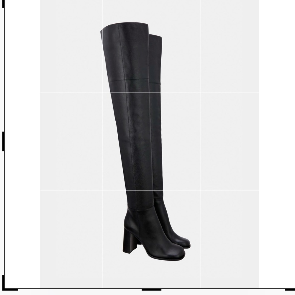ABSOLUTELY NEW High-Heel Leather Over-the-Knee Boots - Black